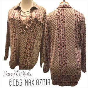 BCBG Max Azria Long Sleeve Drawstring Shirt Med